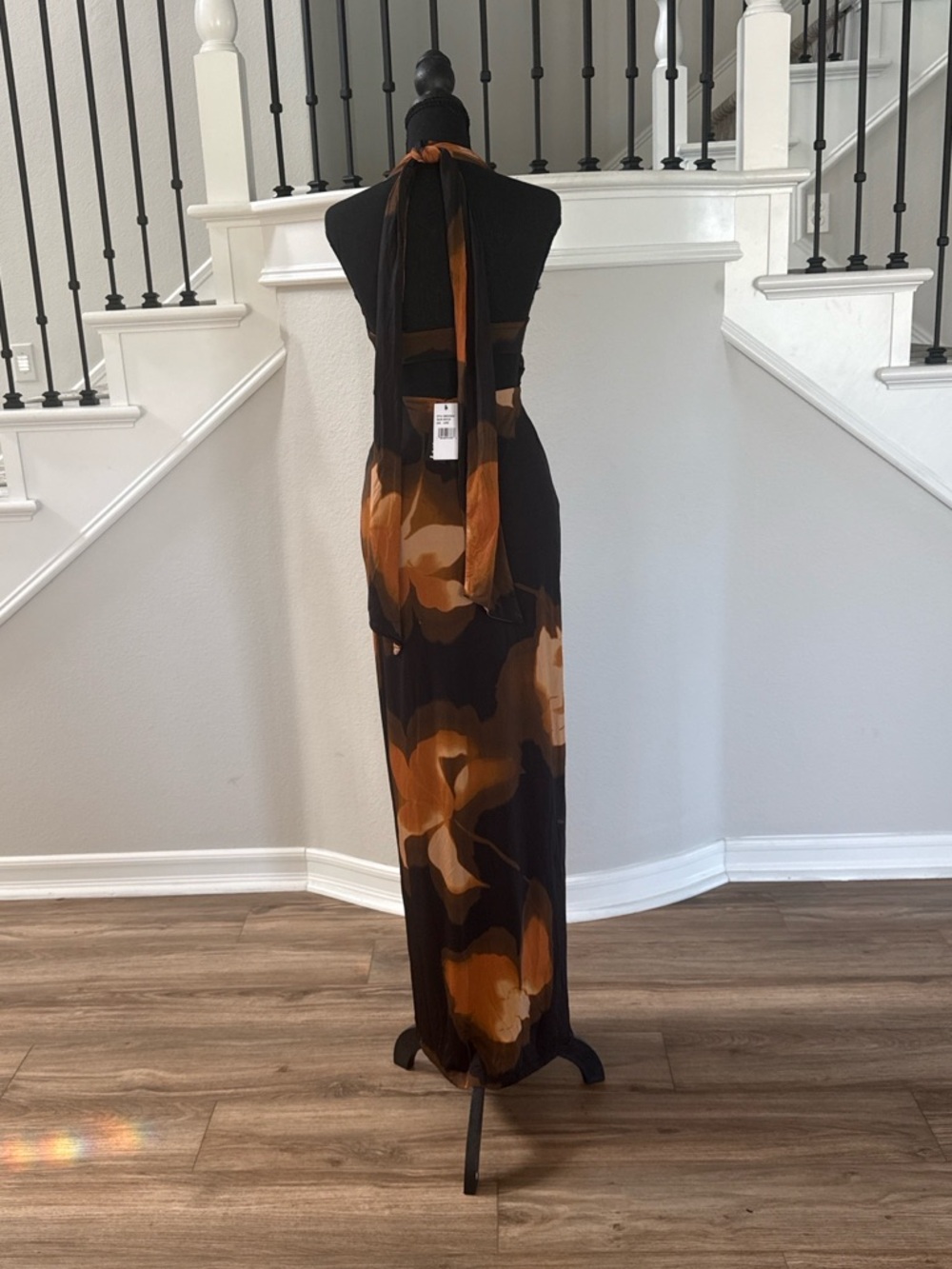 AFRM Genie Halter Maxi Dress in Black & Orange Blur - Picture 4 of 6